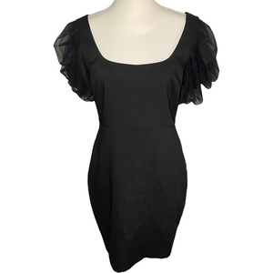 Karlie Womens Size L Black‎ Mini Cocktail Dress with Puff Sleeves